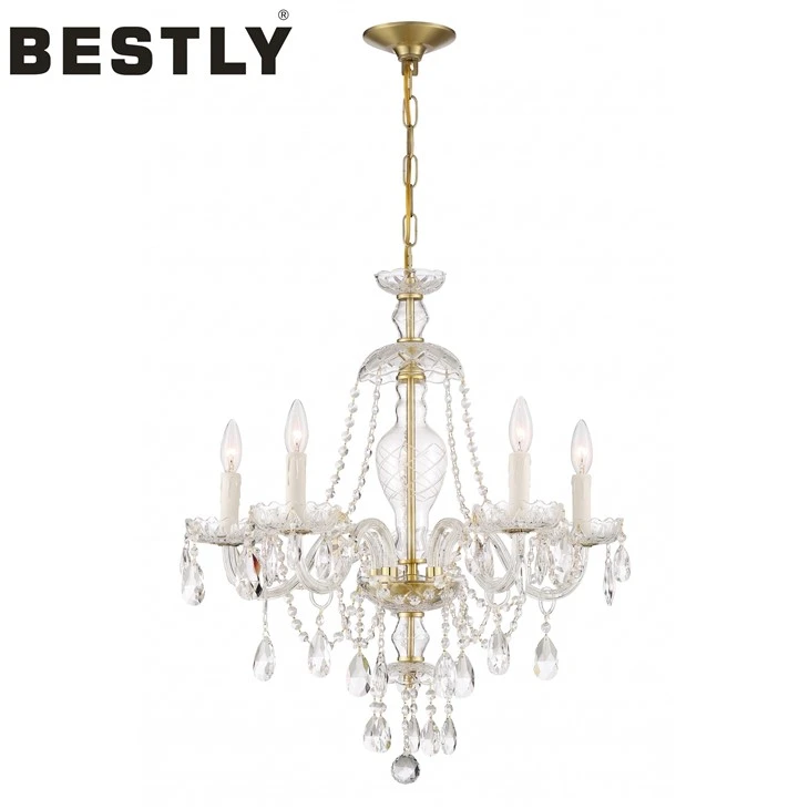Vintage an kwiv Crystal Chandelye - 5 Limyè