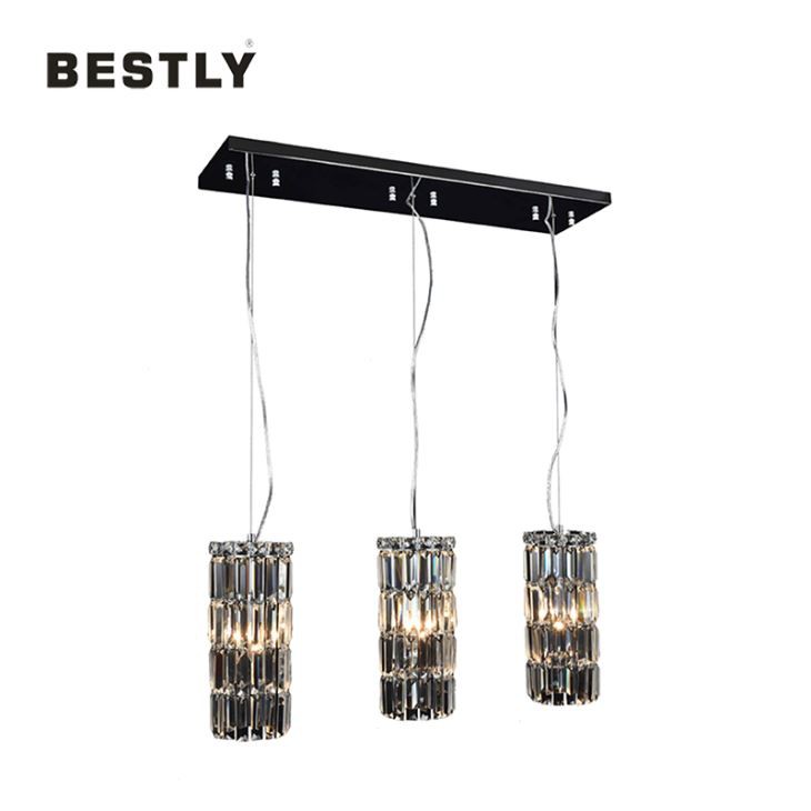 Haitian 3 Limyè Round Crystal Pendant Lanp Long fòm