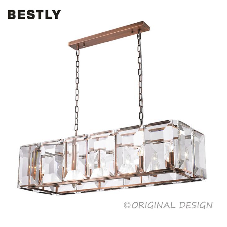 Long pendant lanp ak klèman vè nan fini Copper wouj