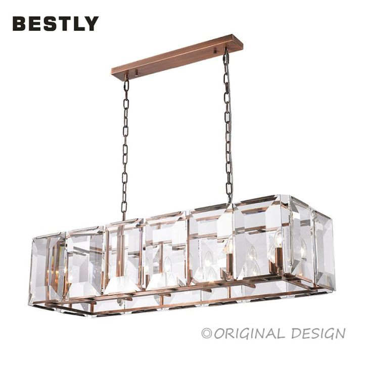 Long Pendant Lamp With Clearly Glass In Red Copper Finish