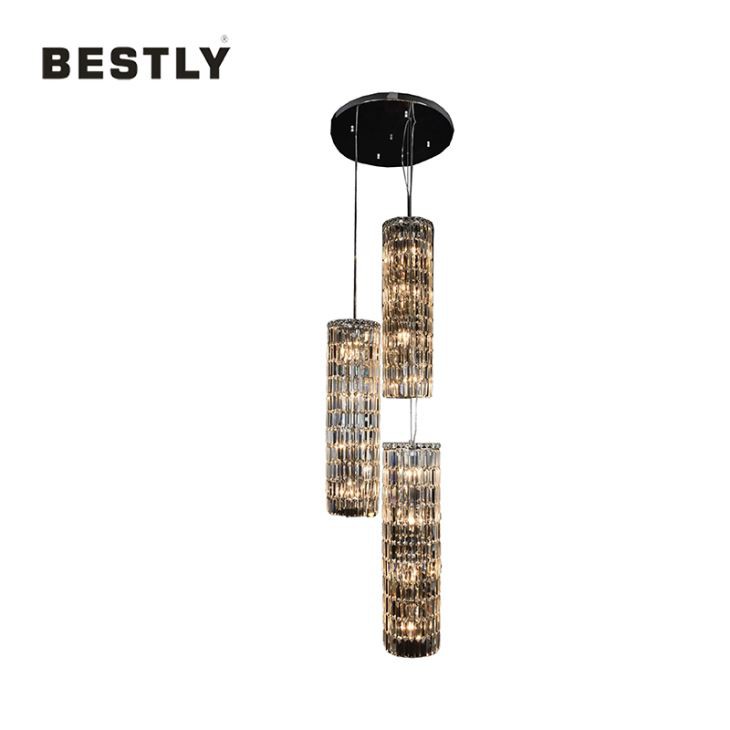 Modèn wonn Crystal pendant lanp nan twa limyè