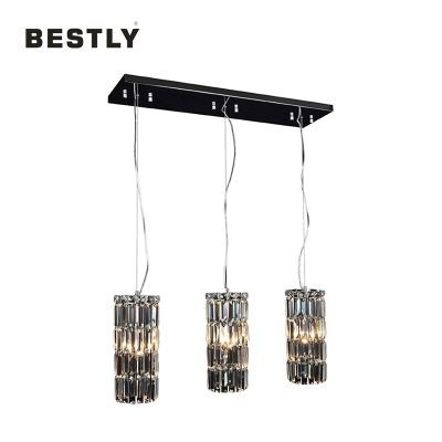 Haitian 3 Limyè Round Crystal Pendant Lanp Long fòm