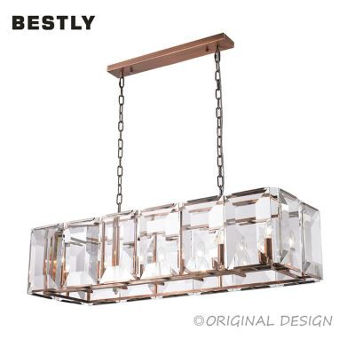 Long pendant lanp ak klèman vè nan fini kwiv wouj